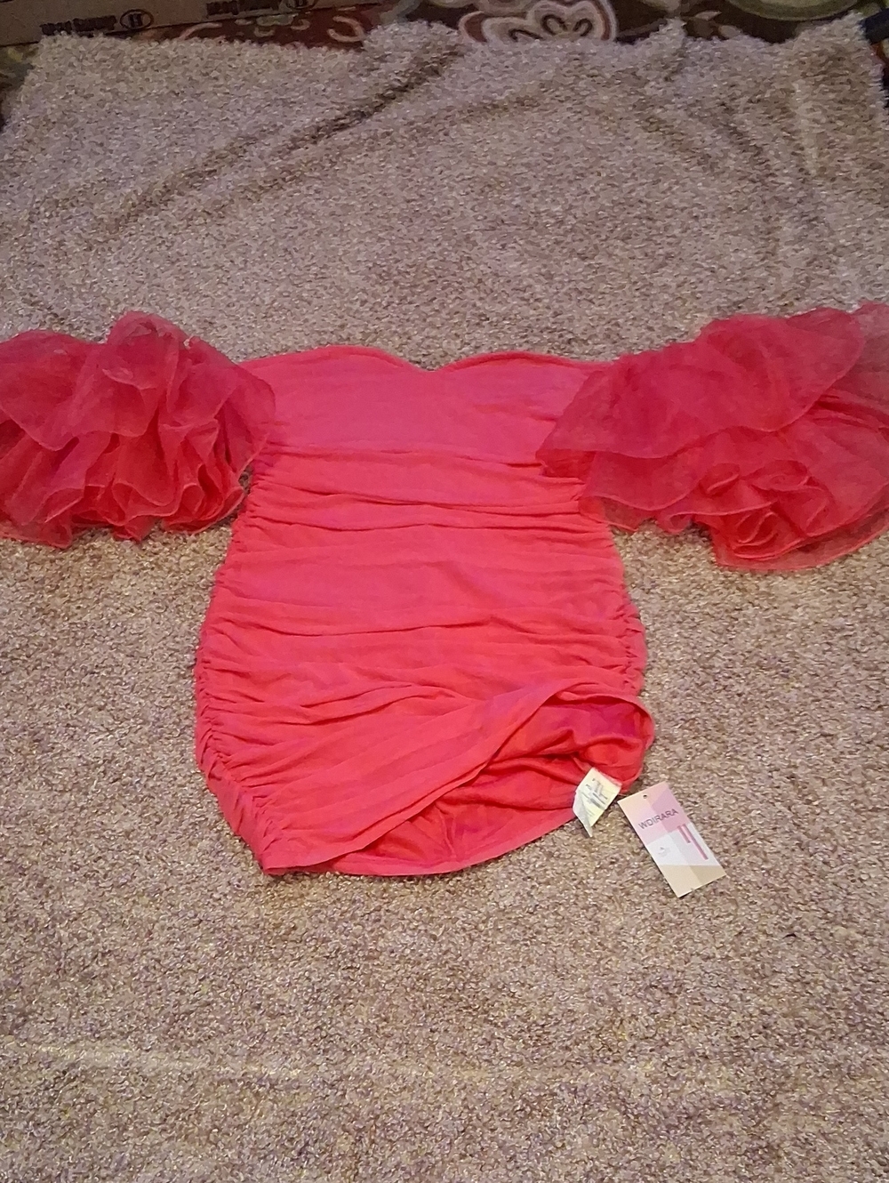 Wdirara Coral Pink Off-Shoulder Mini Dress